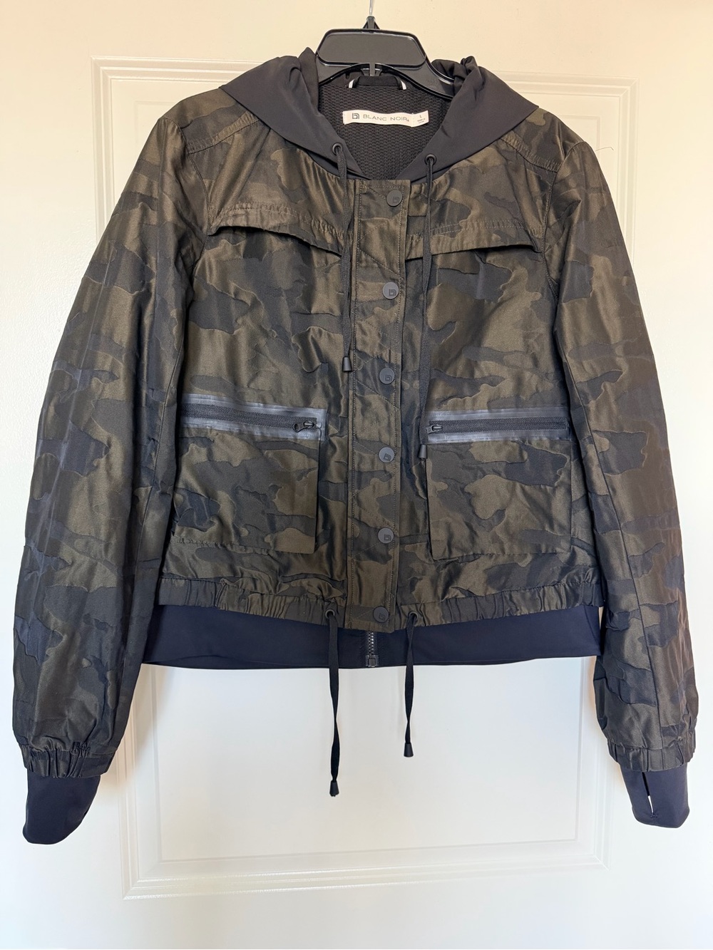 Blanc Noir Women Olive Camouflage Hooded Shirt Jacket